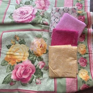 Floral Rose Quilting Fabric Lot 4 Yards Total Pink Yellow Green Cotton Bundle
